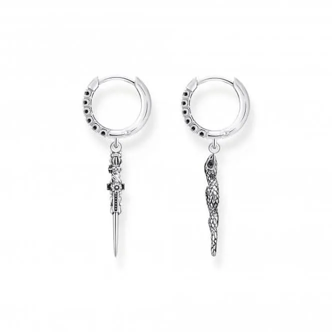 Sterling Silber Zirkonia geschwärzte Schlange & Schwert Creolen Ohrringe CR713-643-11 Thomas Sabo Ohrringe