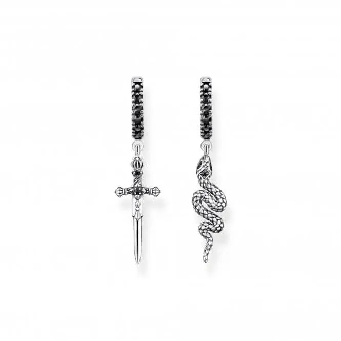 Sterling Silber Zirkonia geschwärzte Schlange & Schwert Creolen Ohrringe CR713-643-11 Thomas Sabo Ohrringe