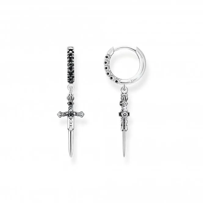Sterling Silber Zirkonia geschwärzte Schlange & Schwert Creolen Ohrringe CR713-643-11 Thomas Sabo Ohrringe