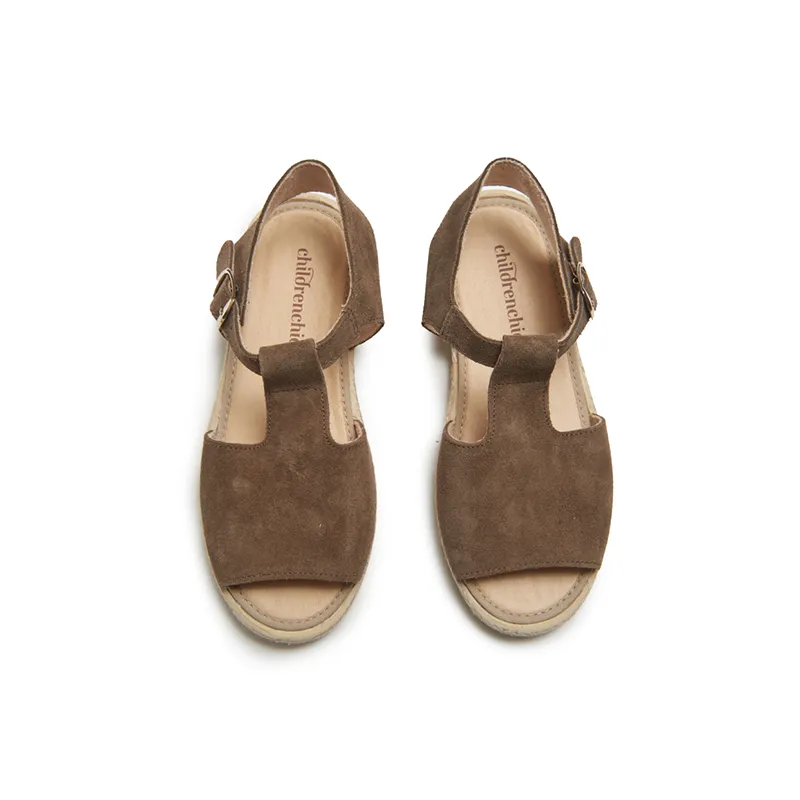 Suede T-Bar Espadrille Sandale in Taupe Babykids_Childrenchic