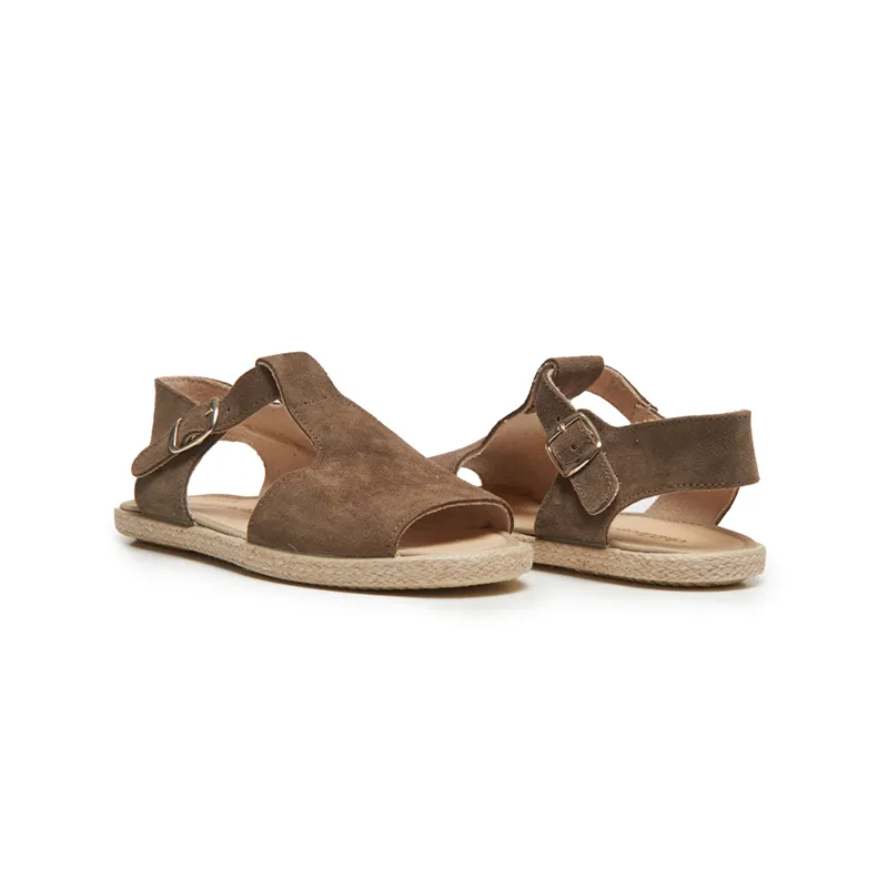 Suede T-Bar Espadrille Sandale in Taupe Babykids_Childrenchic