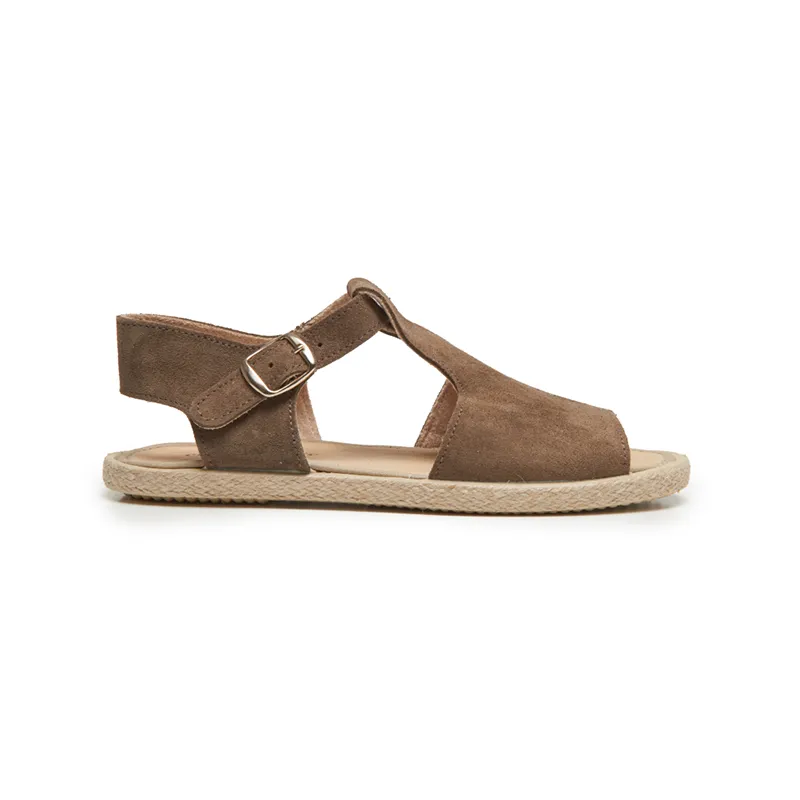 Suede T-Bar Espadrille Sandale in Taupe Babykids_Childrenchic