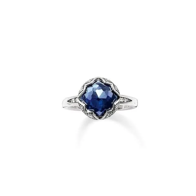 Thomas Sabo Sterling Silber Geschwärzter Synthetischer Korund Zirkonia Blauer Ring TR2028-640-1 Thomas Sabo Ringe