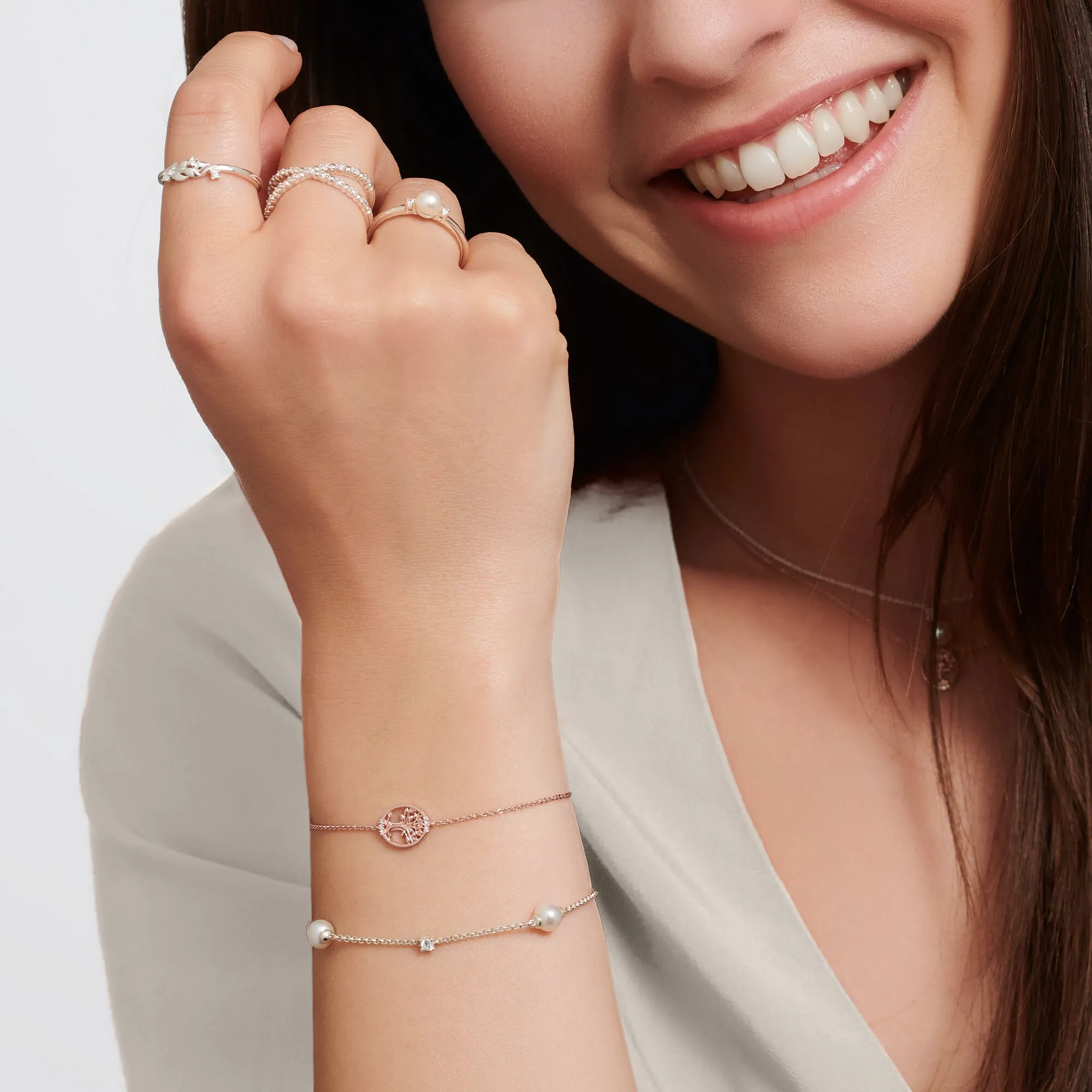Thomas Sabo Damenarmbänder Armband Perlen und weiße Steine Silber