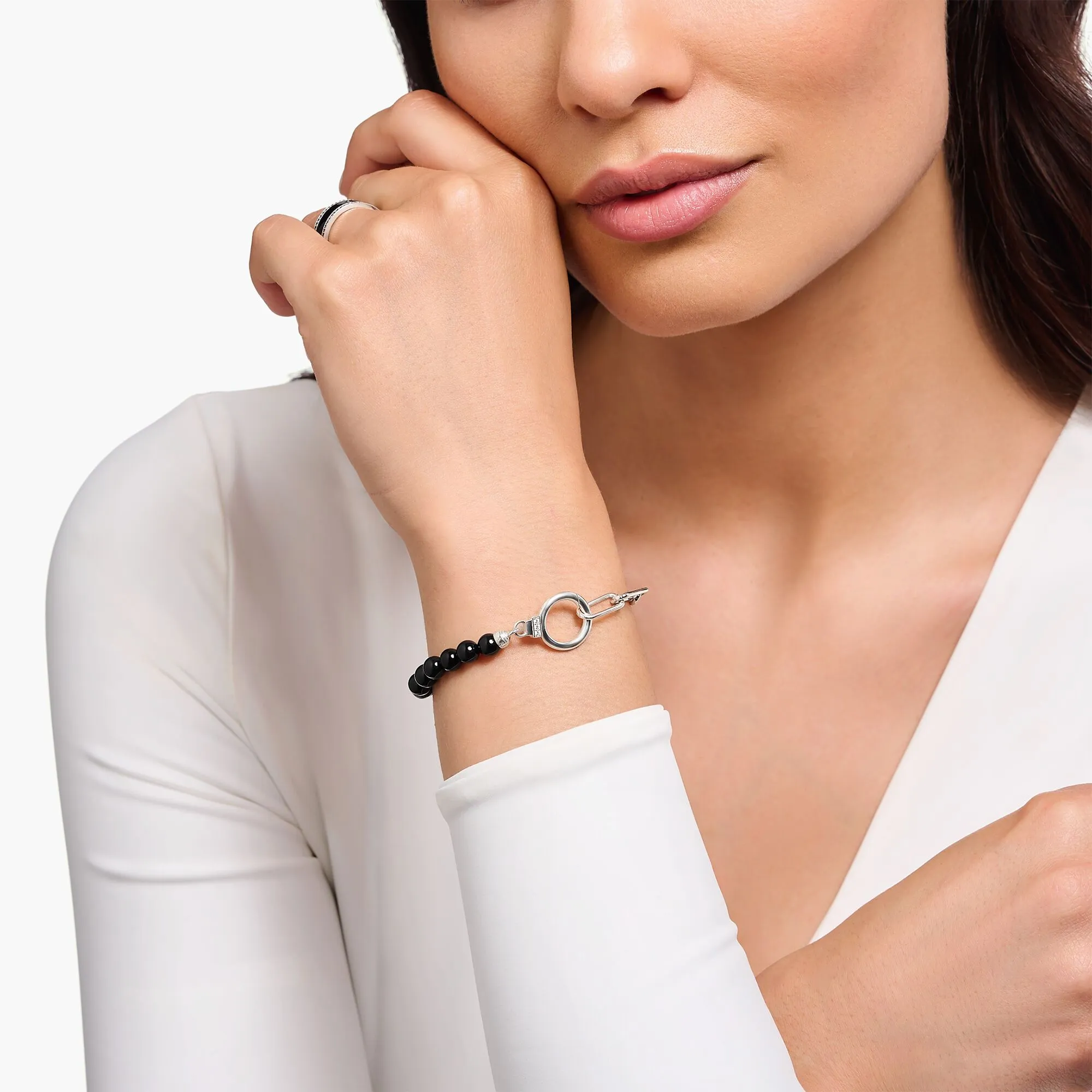 Thomas Sabo Damenarmband Armband mit Onyxperlen und weißen Zirkonia