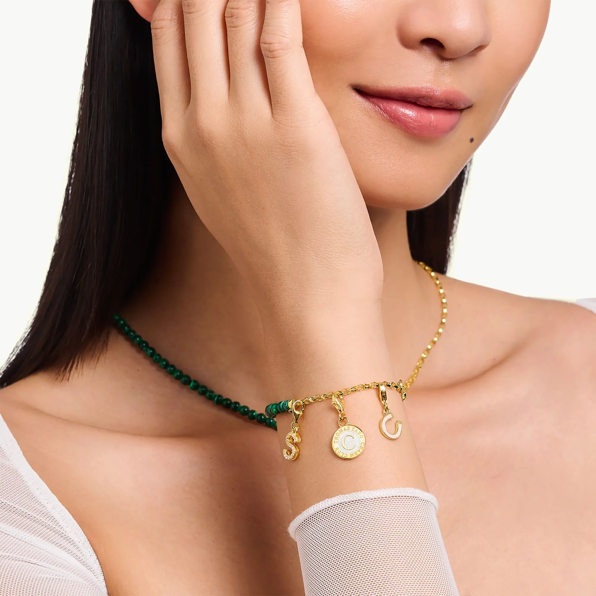 Thomas Sabo Damenarmband Mitglieder Charm-Armband mit grünen Perlen