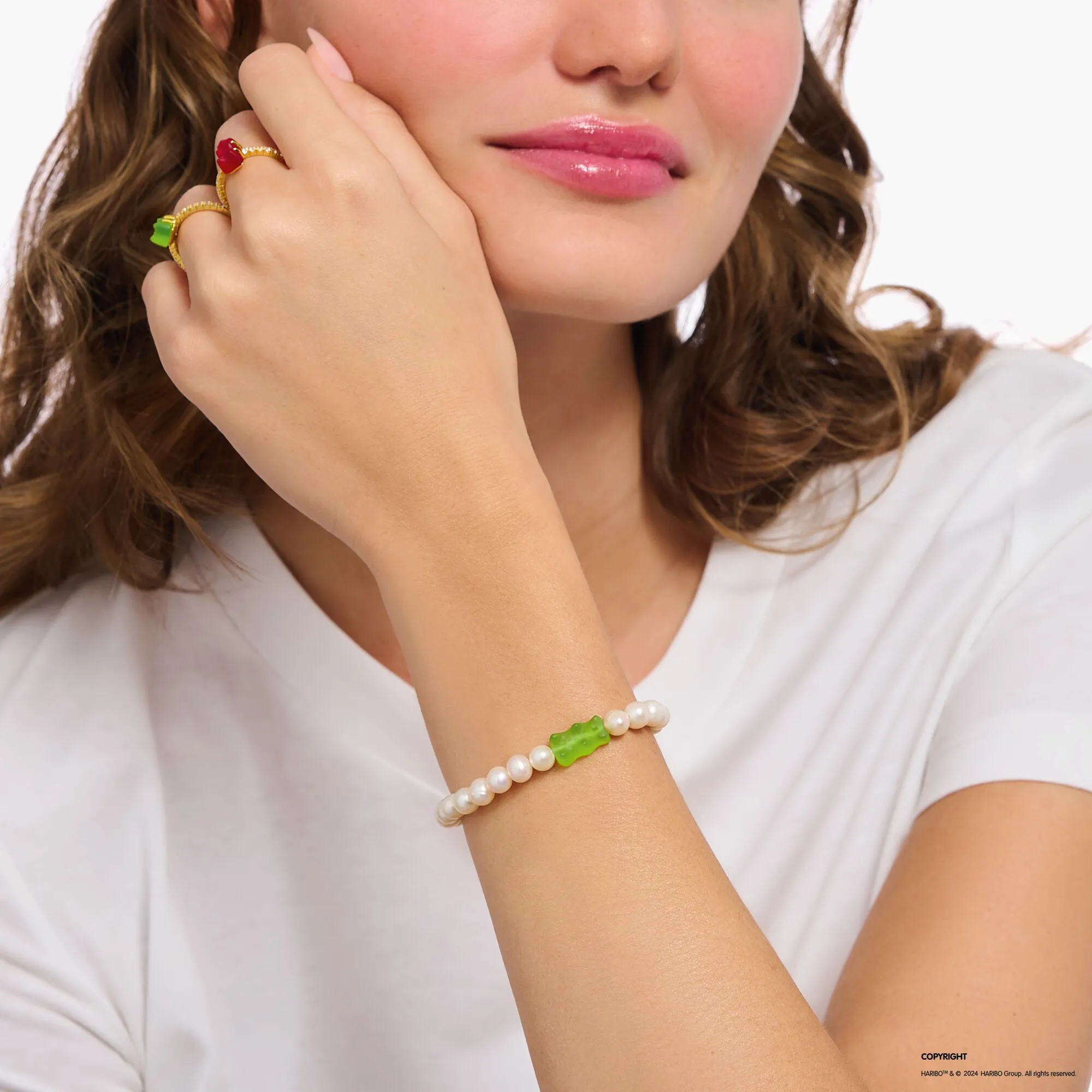Thomas Sabo Damenarmbänder Perlenarmband mit grünen Goldbären