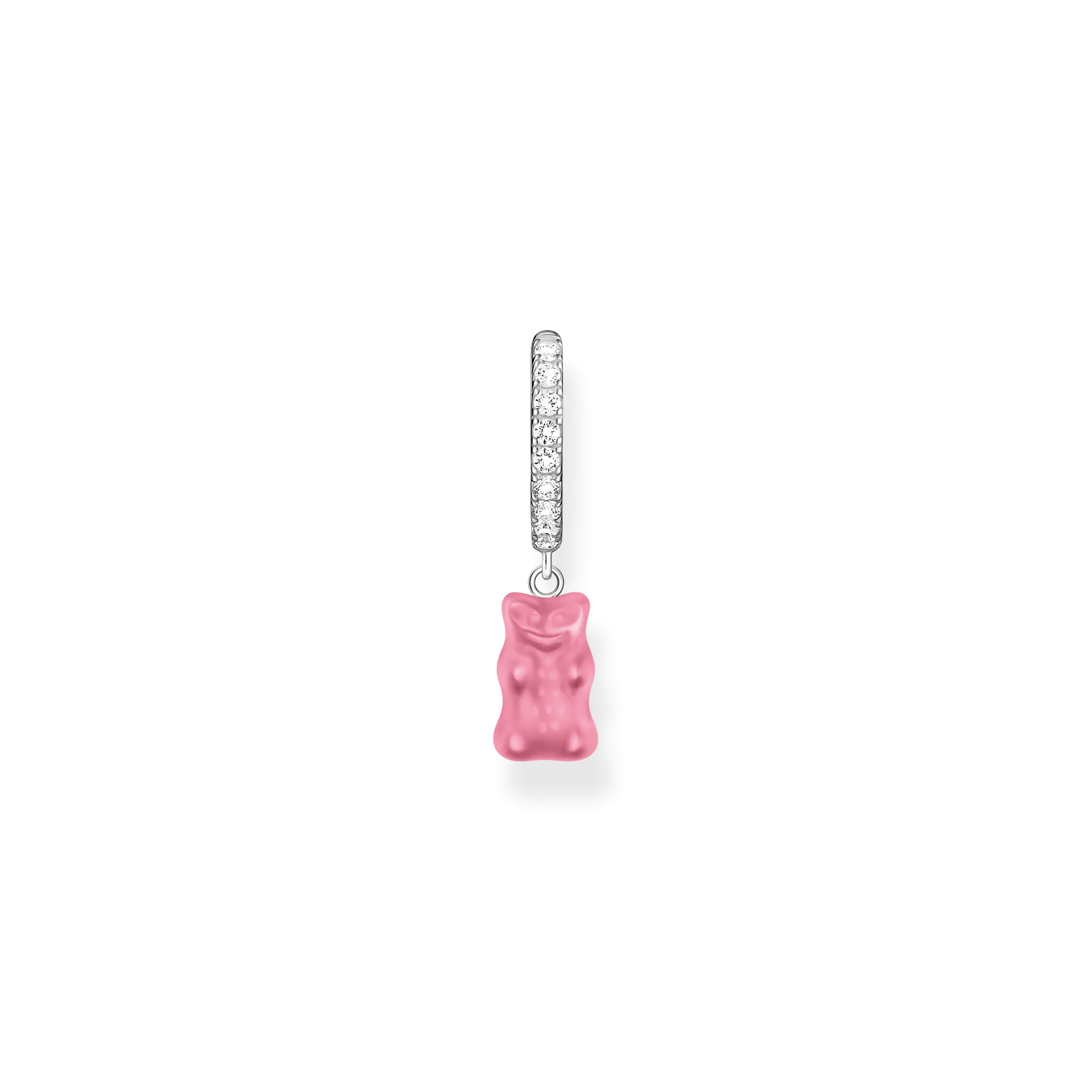 Thomas Sabo Damen Ohrringe Einzelner Reif mit rosa Goldbär-Anhänger und Steinen in Silber