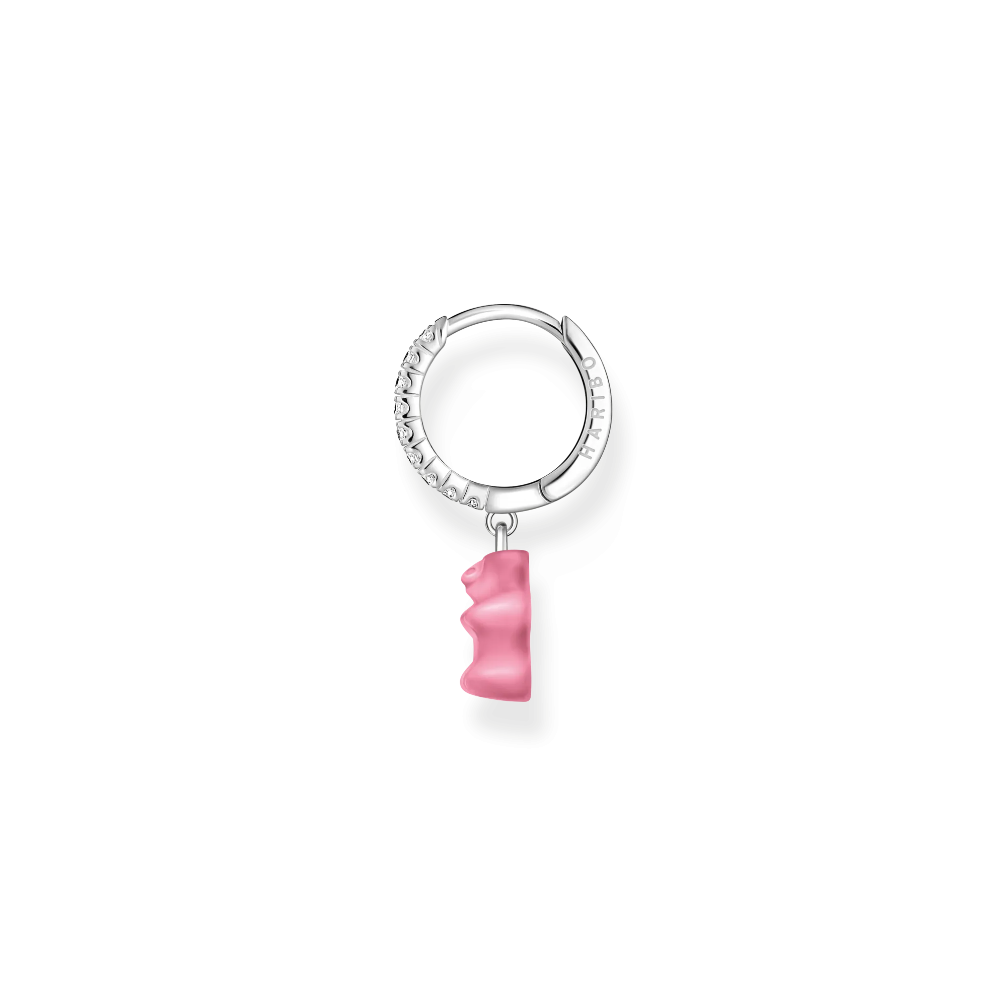 Thomas Sabo Damen Ohrringe Einzelner Reif mit rosa Goldbär-Anhänger und Steinen in Silber