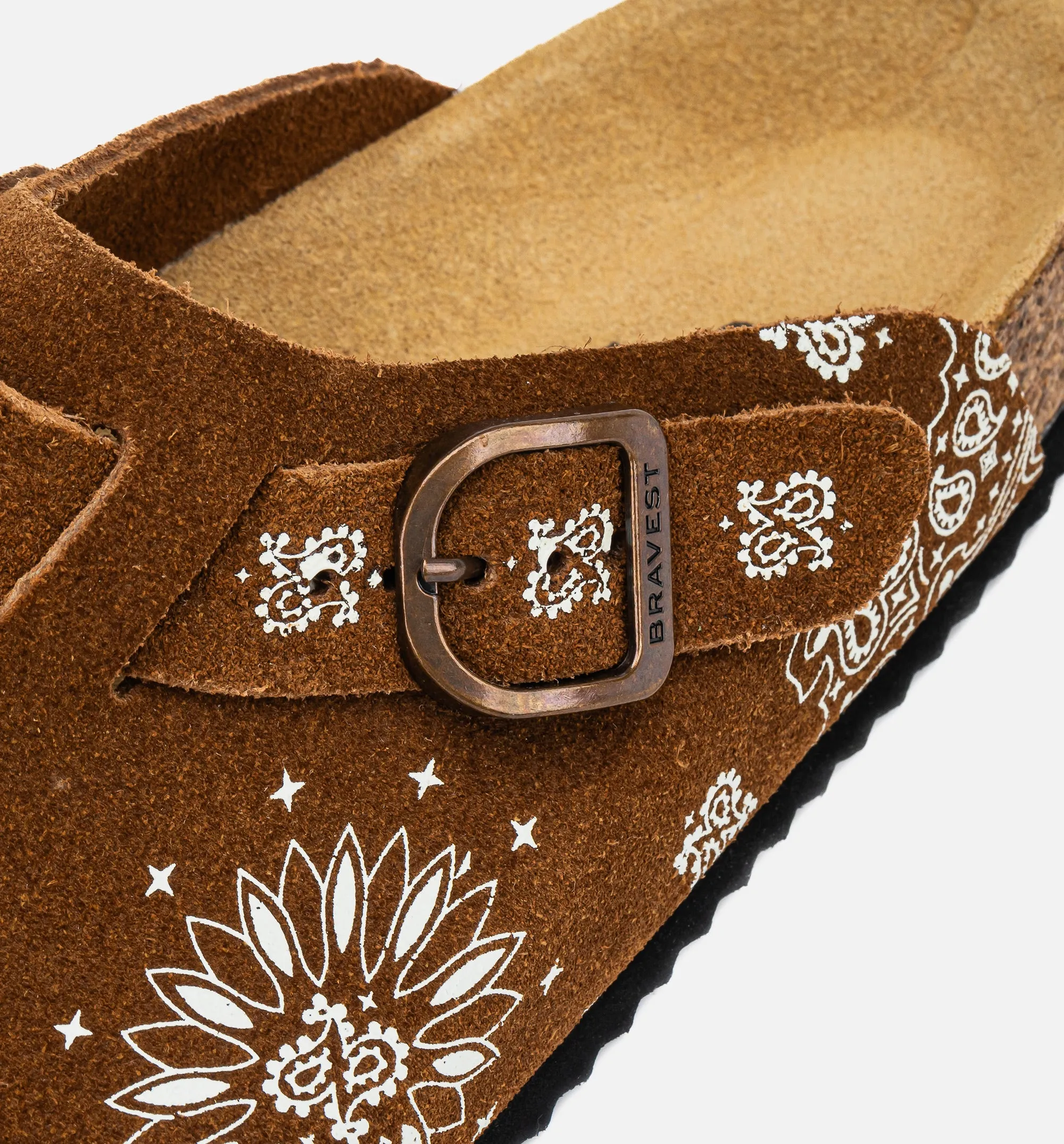 Zweifarbiger Paisley Clog Herren-Sandale - Mokka/Weiß