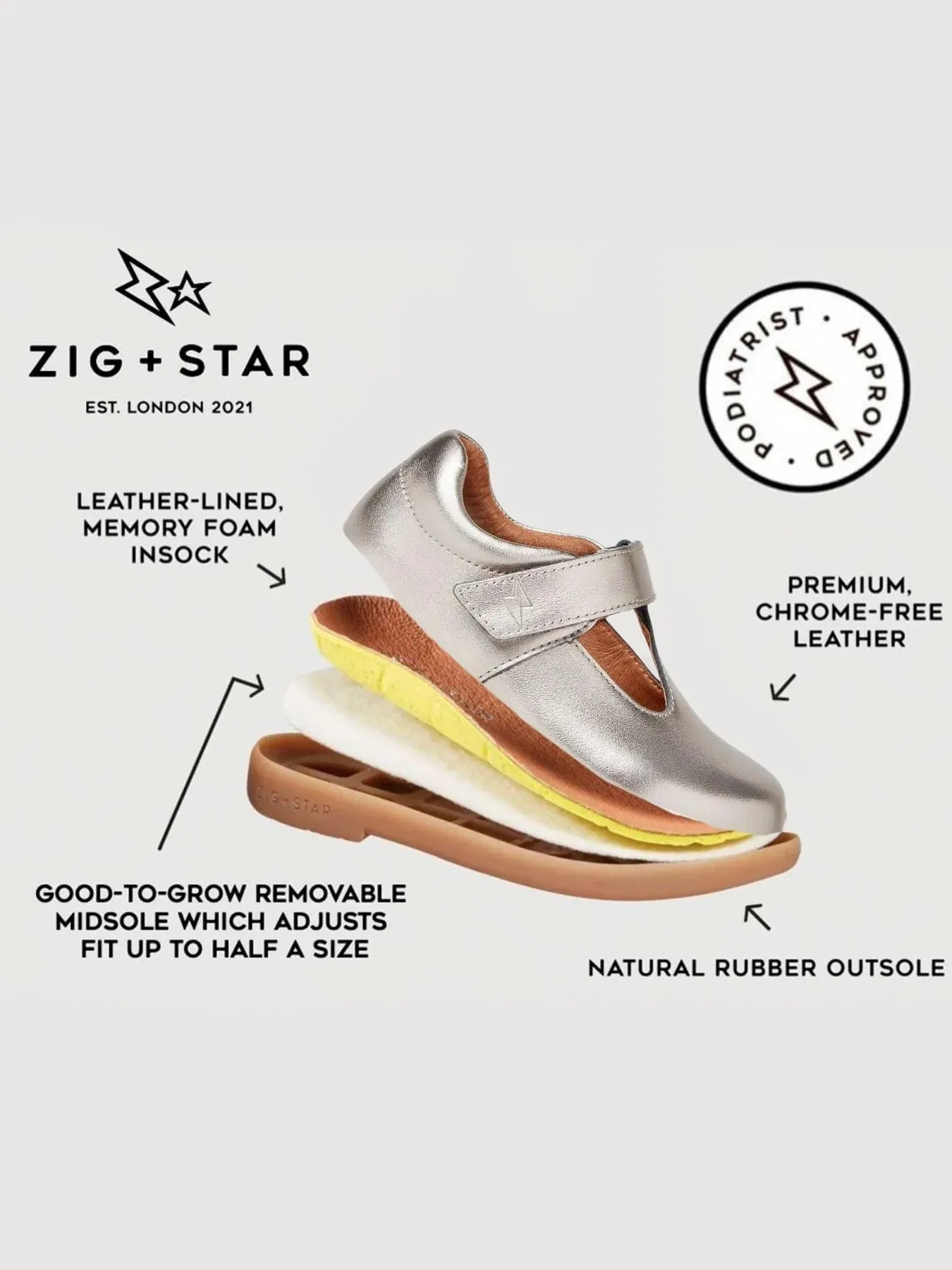 Zig & Star: Astro Mädchen-Schulschuhe in Schwarz - Schwarzes Leder