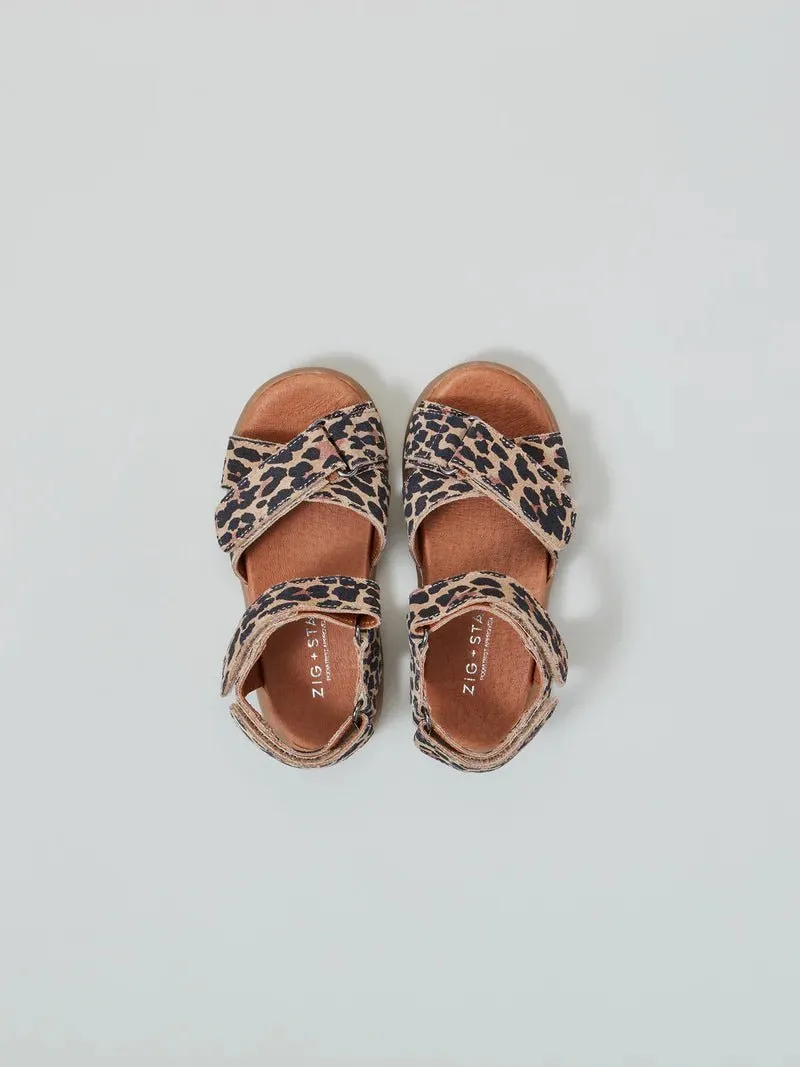 Zig   Star: Rae Kreuzriemen-Mädchen-Sandalen - Natur Tieroptik