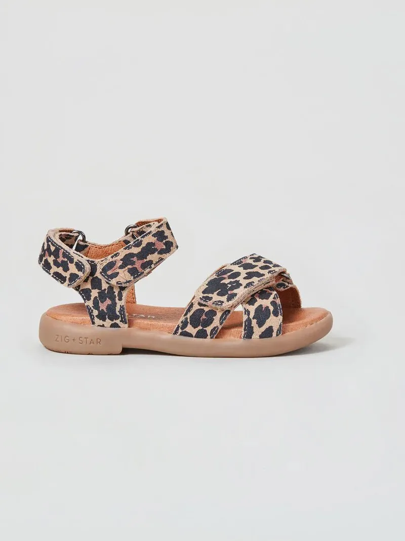 Zig   Star: Rae Kreuzriemen-Mädchen-Sandalen - Natur Tieroptik